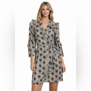 Munthe Floral & Metallic Ruffle Wrap Mini Dress